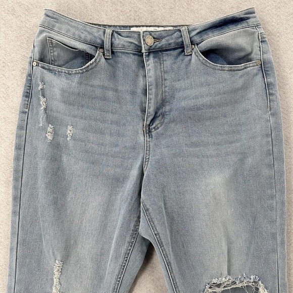 Indigo Rein High Rise Flare Leg Curvy Jeans Womens 15 Stretch Denim Blue Ripped - Picture 3 of 14